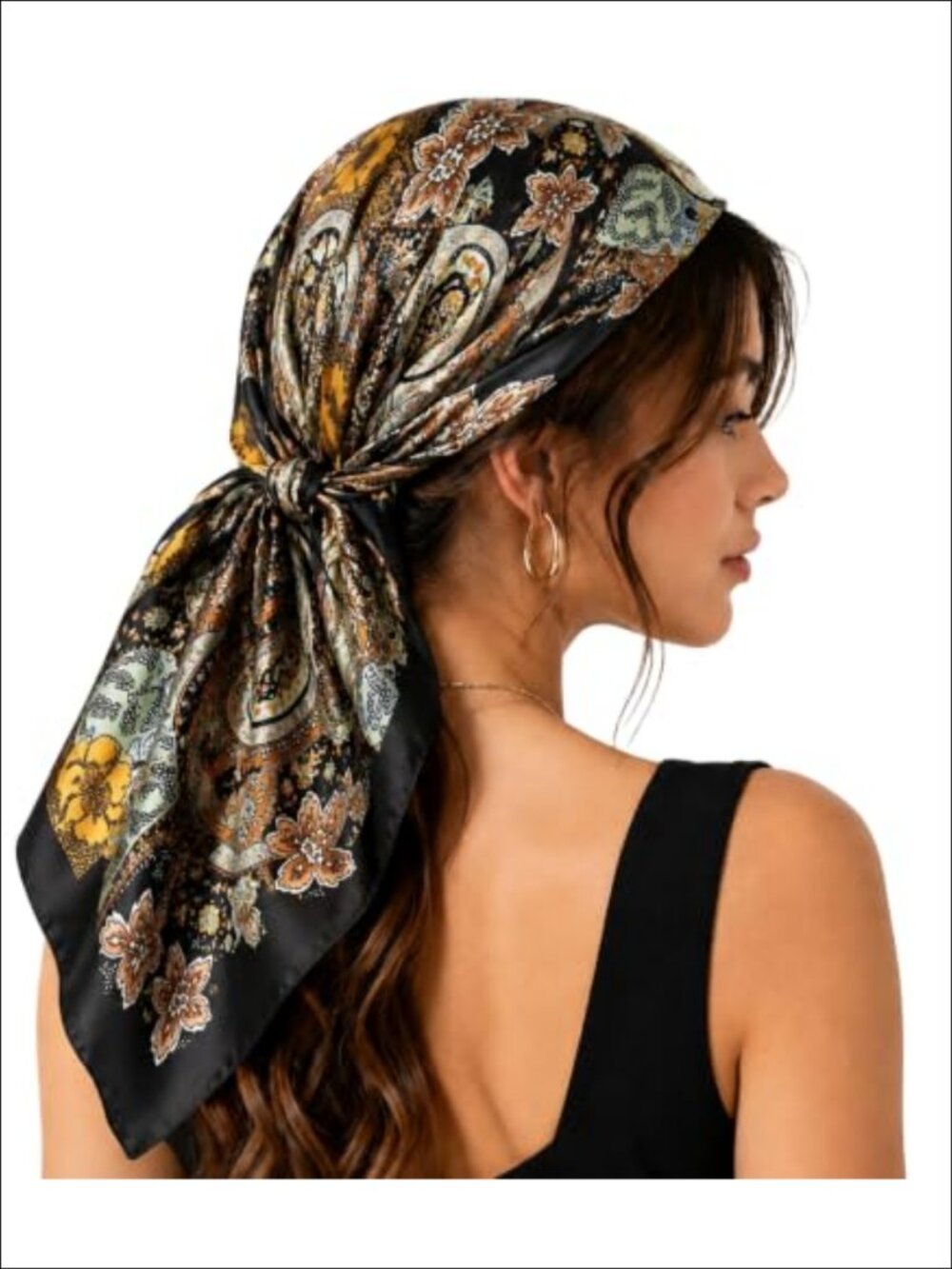 35" Satin Square Hair Scarf Lightweight Neck Wrap Floral Bandana